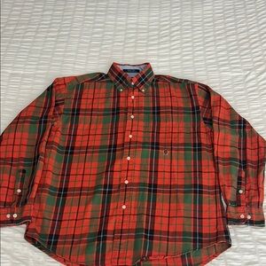 Tommy Hilfiger Men's Orange and Green Plaid Shirt - Medium